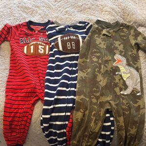 Carter's fleece, footed, pajamas, dinosaur, and football 2T bundle
